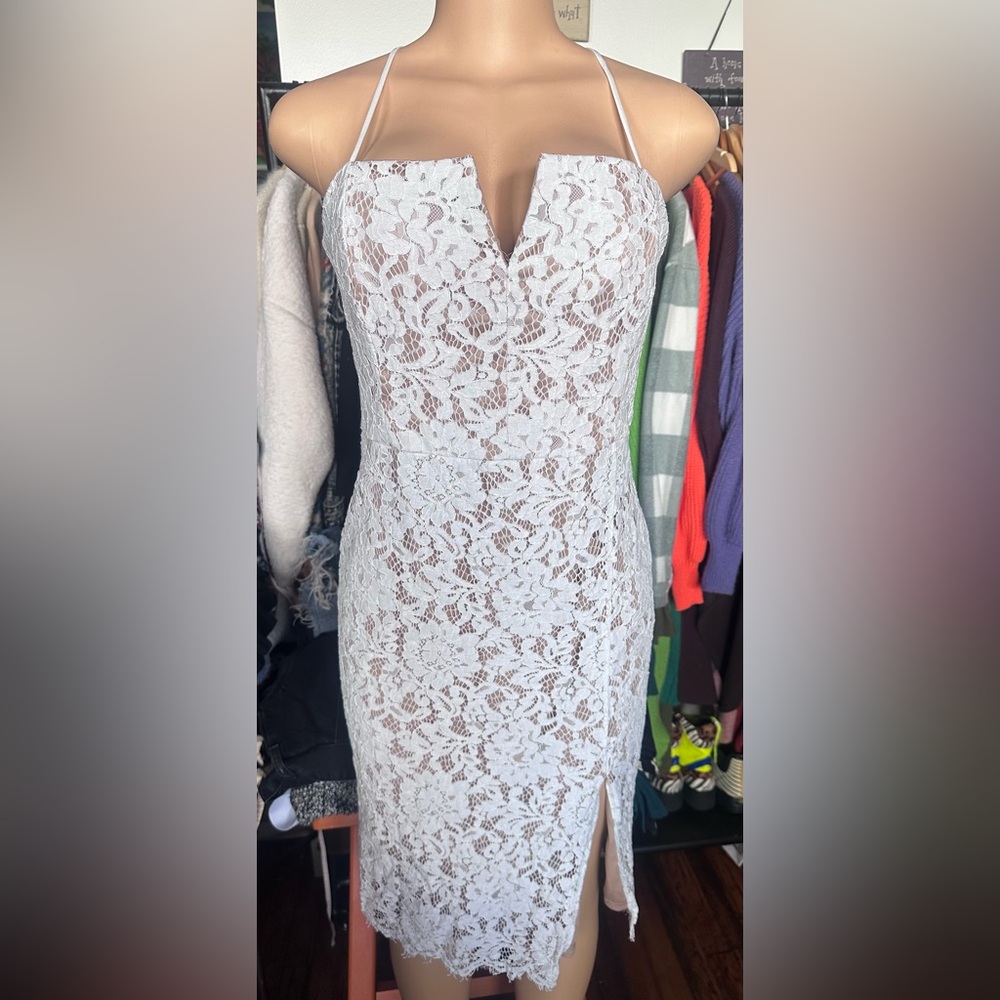 Lulu's Cream Halter Sheath Midi Dress